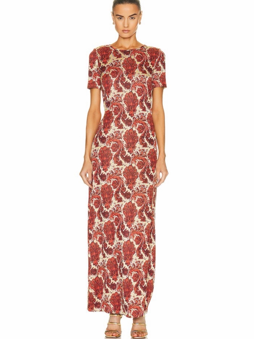 Red Floral Maxi Dress with Short Sleeves